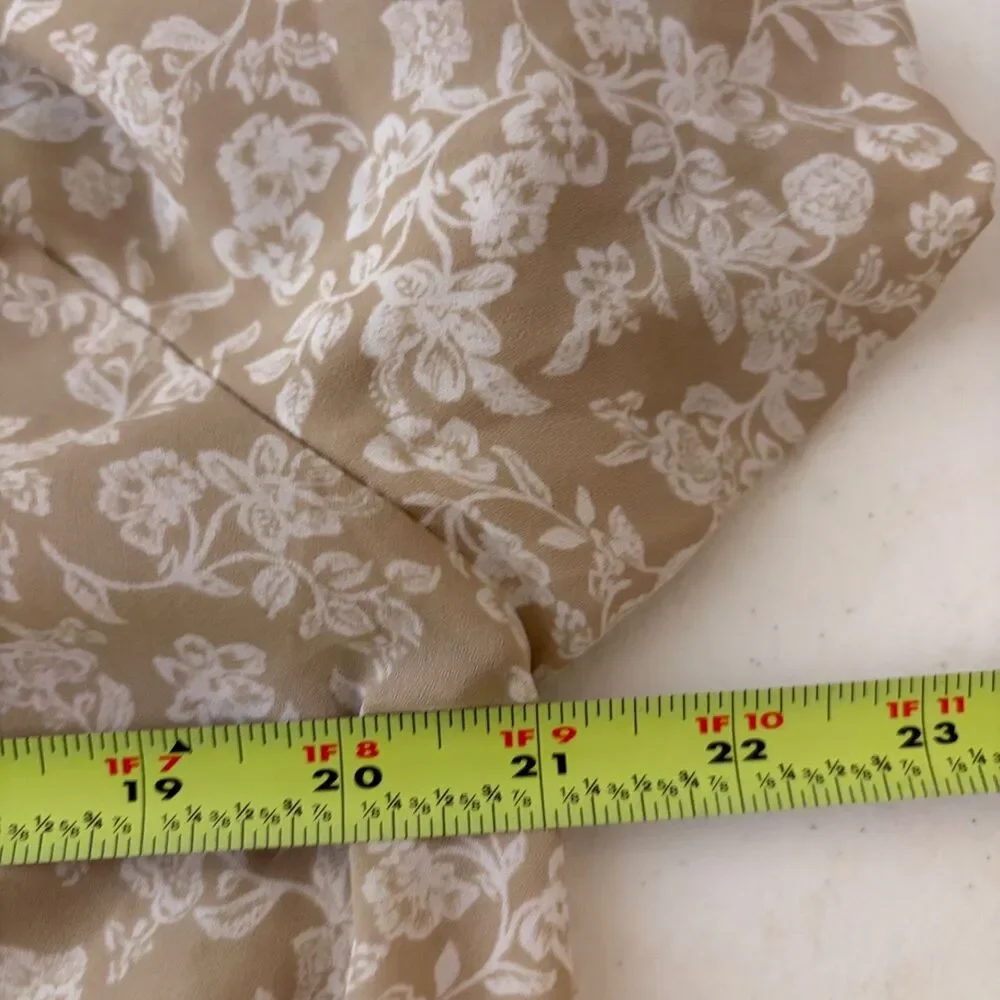 Loft Blouse Women's Small Brown Floral Puff Sleeve V-Neck Casual Top Shirt